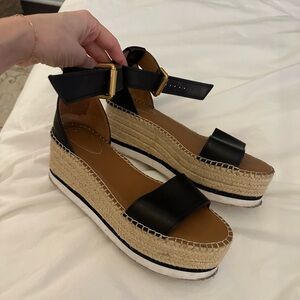 See By Chloe Black Espadrille Wedge Sandals 39